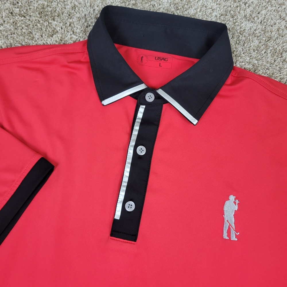 USAG U Suck At Golf Mens Large Solid Red Performance Stretch Golf Polo SS
